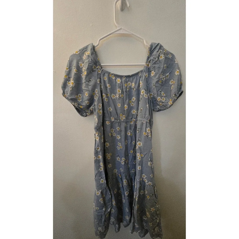 SO Goods For Life Girls‎ Blue Daisy Floral Tiered Puff Sleeve Dress XL 14/16